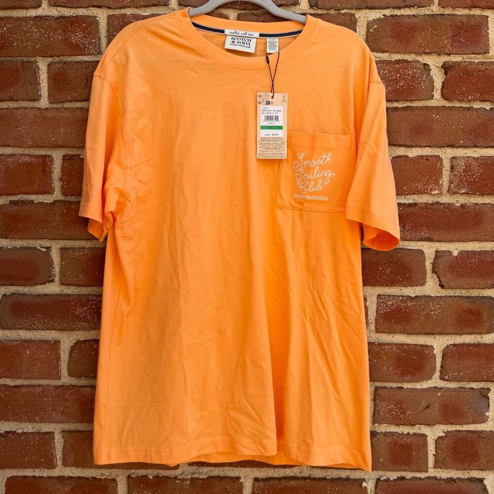 Scotch & Soda Amsterdam Men's Short Sleeve Cotton Graphic Tee Papaya L NEW
